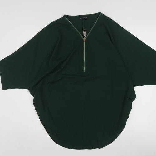 Blue Vanilla Women's Green Tunic Blouse S Relaxed Fit Zip Detail