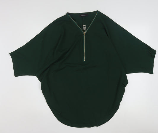 Blue Vanilla Women's Green Tunic Blouse S Relaxed Fit Zip Detail