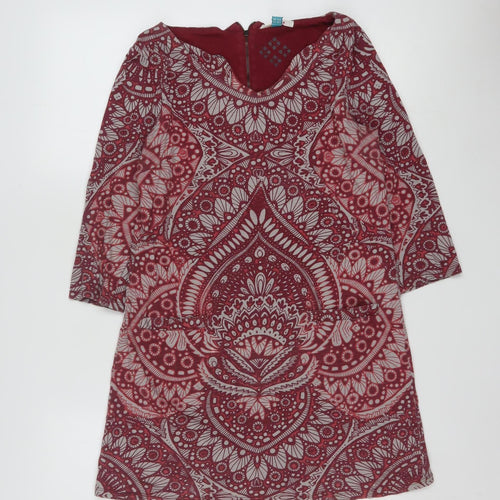 White Stuff Womens Red Printed Cotton Tunic Top UK 10 Long Sleeve Casual