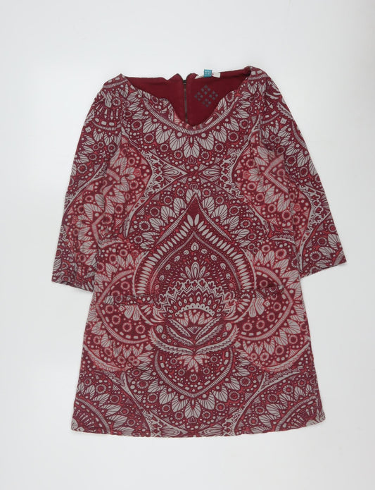 White Stuff Womens Red Printed Cotton Tunic Top UK 10 Long Sleeve Casual