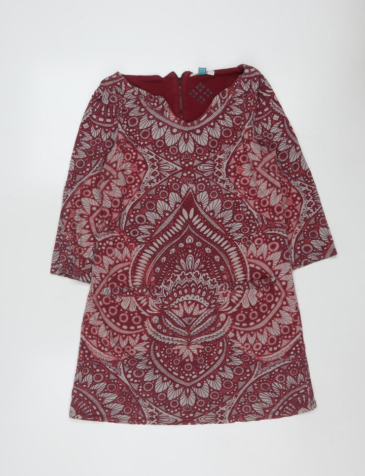 White Stuff Womens Red Printed Cotton Tunic Top UK 10 Long Sleeve Casual
