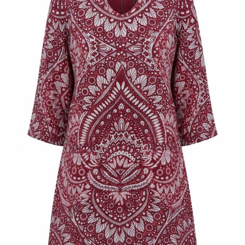 White Stuff Womens Red Printed Cotton Tunic Top UK 10 Long Sleeve Casual