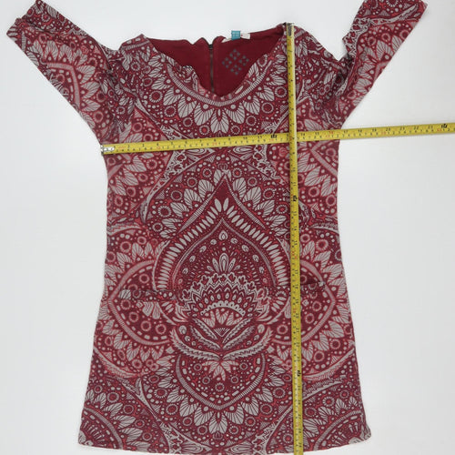 White Stuff Womens Red Printed Cotton Tunic Top UK 10 Long Sleeve Casual