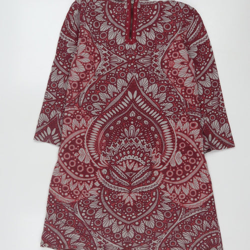 White Stuff Womens Red Printed Cotton Tunic Top UK 10 Long Sleeve Casual