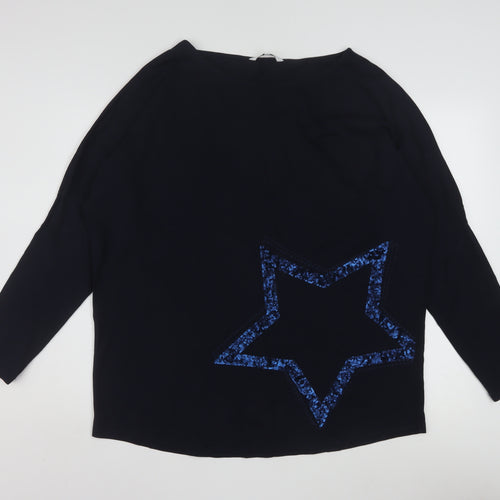 Next Women’s Black Star Sequin Long Sleeve Cotton T-Shirt Size L