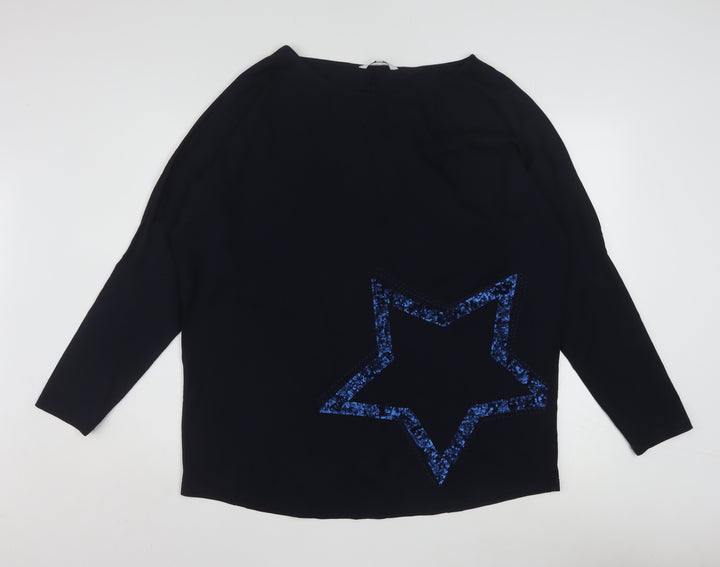 Next Women’s Black Star Sequin Long Sleeve Cotton T-Shirt Size L