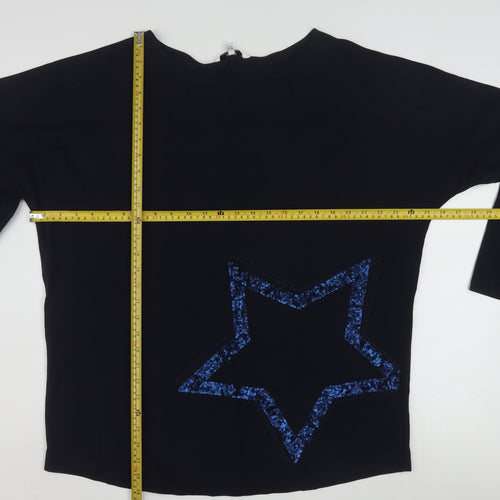 Next Women’s Black Star Sequin Long Sleeve Cotton T-Shirt Size L