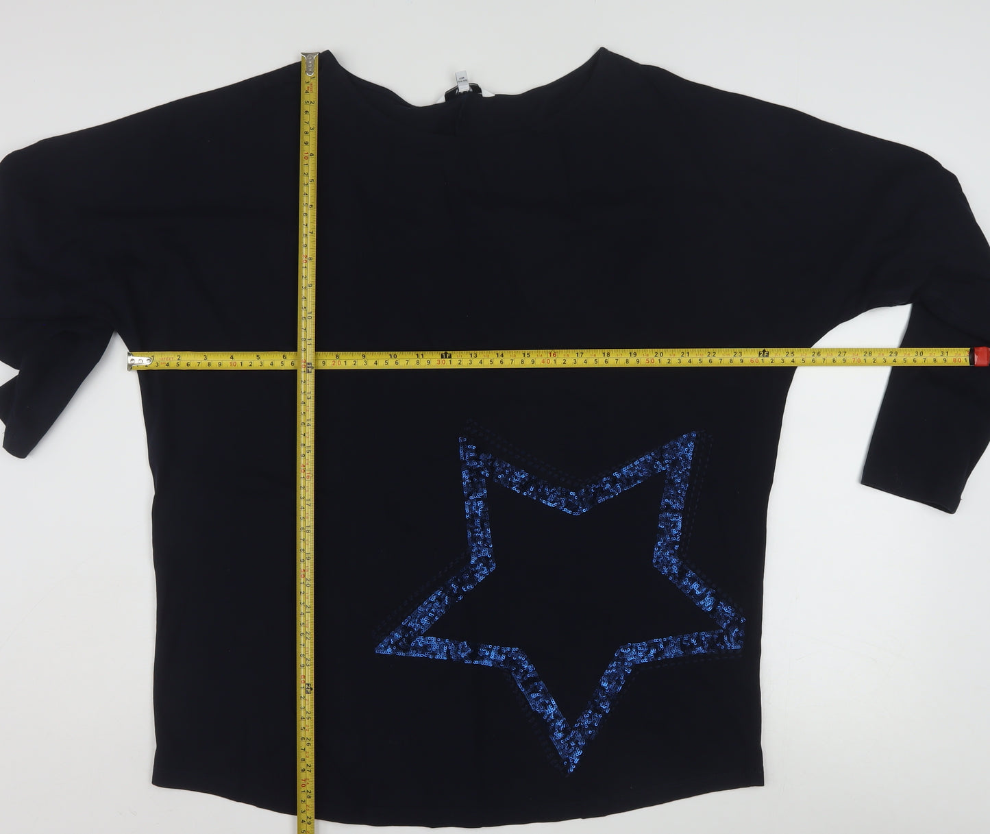 Next Women’s Black Star Sequin Long Sleeve Cotton T-Shirt Size L