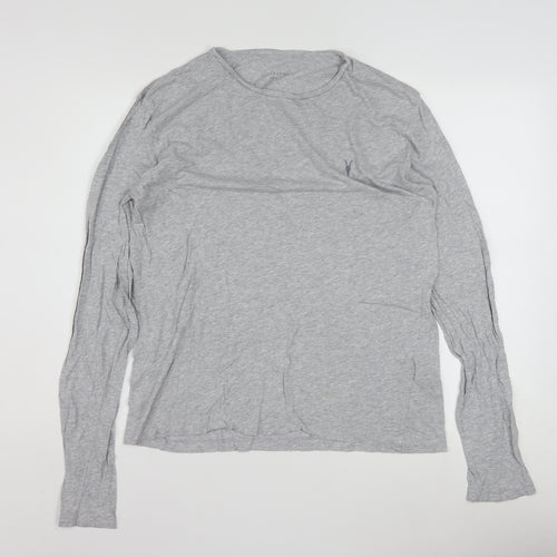 AllSaints Women’s Grey Long Sleeve Cotton Modal Crew Neck Top Size L