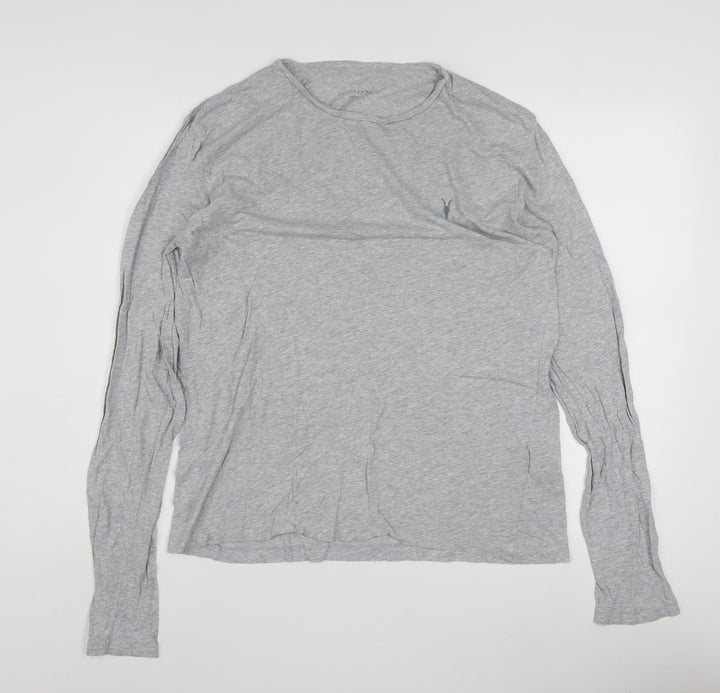 AllSaints Women’s Grey Long Sleeve Cotton Modal Crew Neck Top Size L