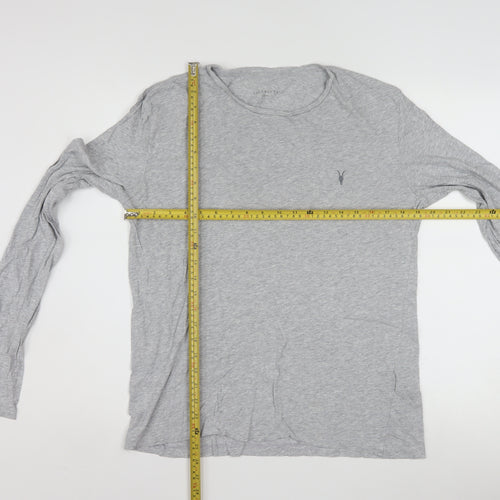 AllSaints Women’s Grey Long Sleeve Cotton Modal Crew Neck Top Size L