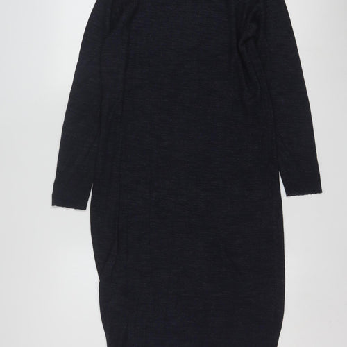 Zara Women Black Knit Bodycon Midi Dress Size S Long Sleeve