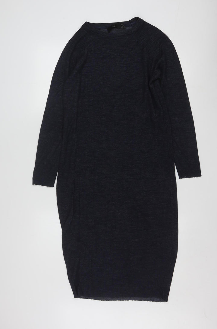 Zara Women Black Knit Bodycon Midi Dress Size S Long Sleeve