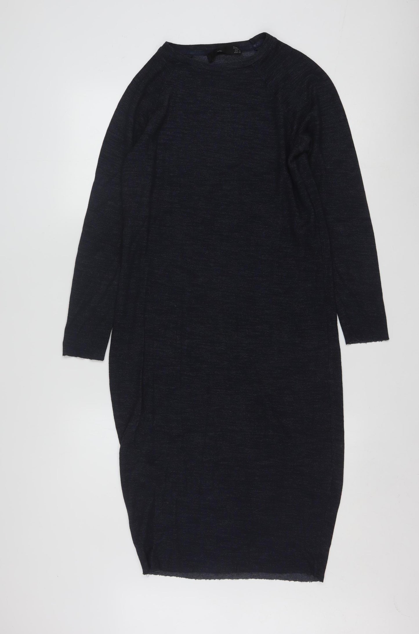 Zara Women Black Knit Bodycon Midi Dress Size S Long Sleeve