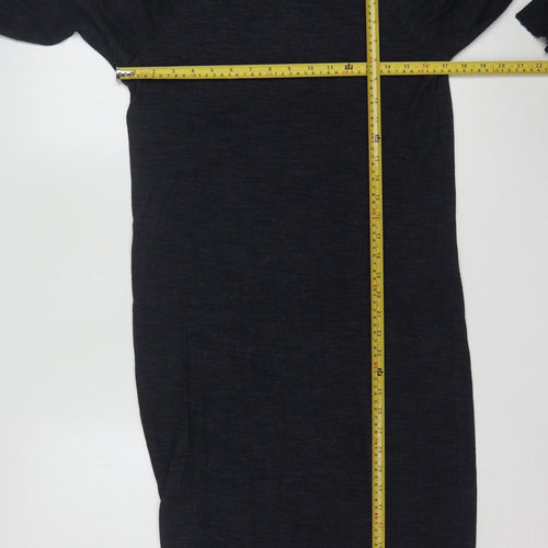 Zara Women Black Knit Bodycon Midi Dress Size S Long Sleeve