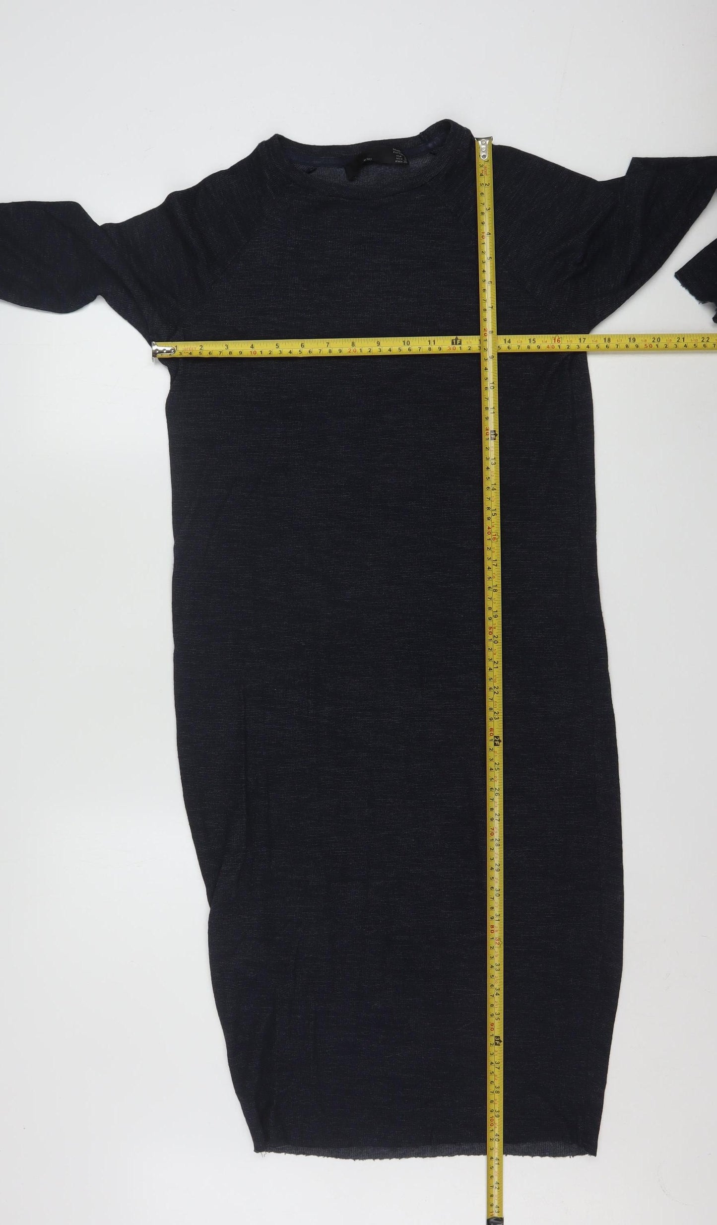 Zara Women Black Knit Bodycon Midi Dress Size S Long Sleeve