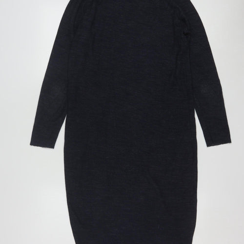 Zara Women Black Knit Bodycon Midi Dress Size S Long Sleeve