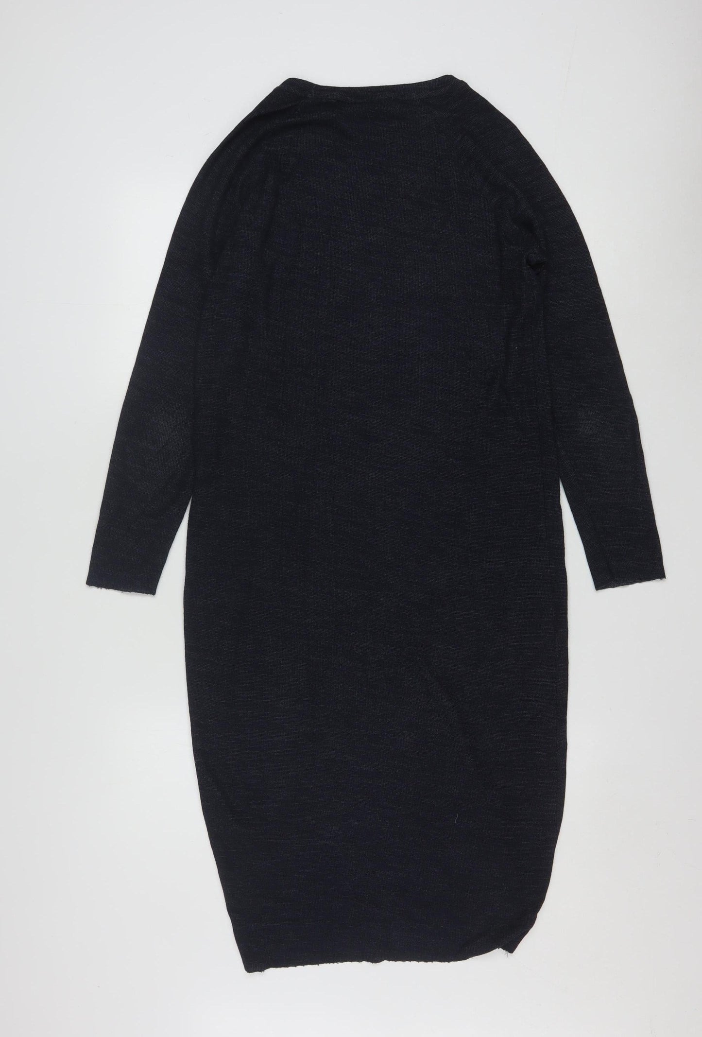 Zara Women Black Knit Bodycon Midi Dress Size S Long Sleeve