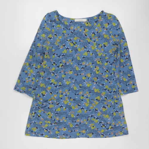 Lily & Me Women's Blue Floral Tunic Top Size 10 Cotton 3/4 Sleeve