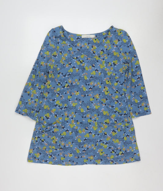 Lily & Me Women's Blue Floral Tunic Top Size 10 Cotton 3/4 Sleeve