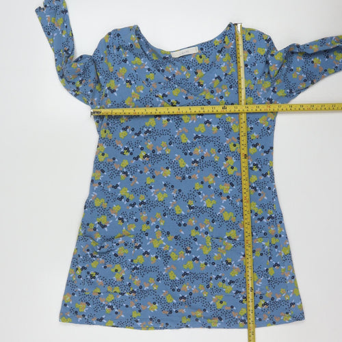 Lily & Me Women's Blue Floral Tunic Top Size 10 Cotton 3/4 Sleeve