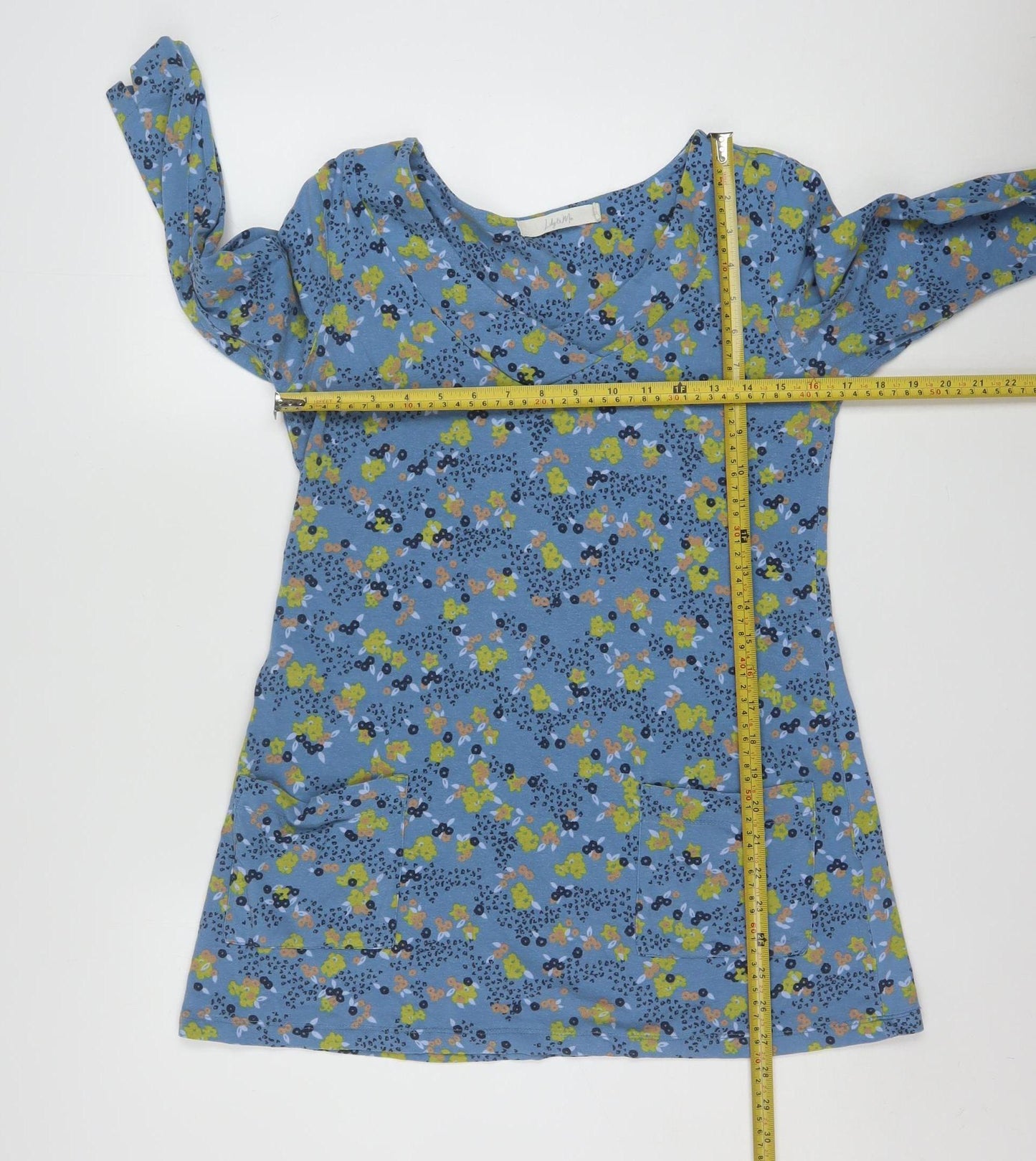 Lily & Me Women's Blue Floral Tunic Top Size 10 Cotton 3/4 Sleeve