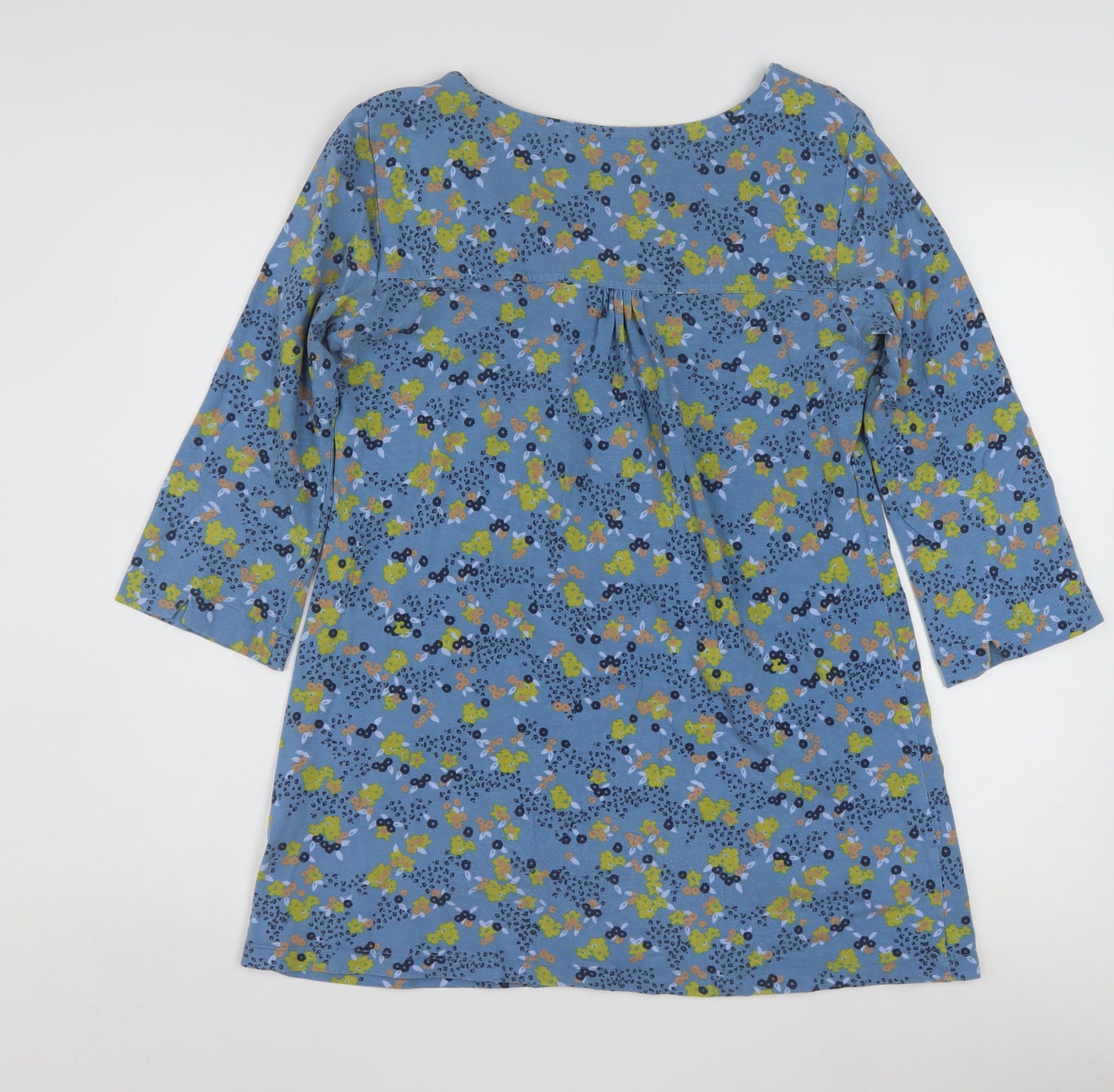 Lily & Me Women's Blue Floral Tunic Top Size 10 Cotton 3/4 Sleeve