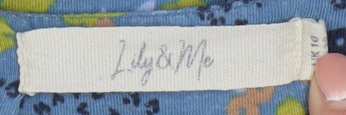 Lily & Me Women's Blue Floral Tunic Top Size 10 Cotton 3/4 Sleeve
