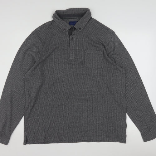 Lincoln Men's Grey Long Sleeve Button-Down Polo Shirt Size L