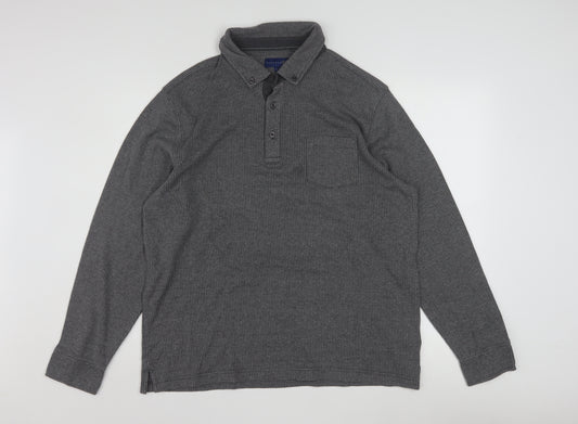 Lincoln Men's Grey Long Sleeve Button-Down Polo Shirt Size L