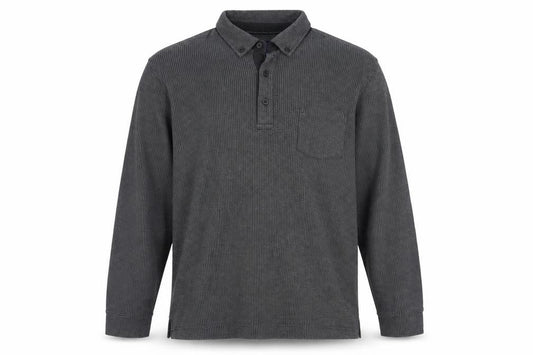 Front view of Lincoln Men's Grey Long Sleeve Button-Down Polo Shirt, size L