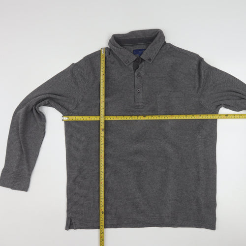 Lincoln Men's Grey Long Sleeve Button-Down Polo Shirt Size L