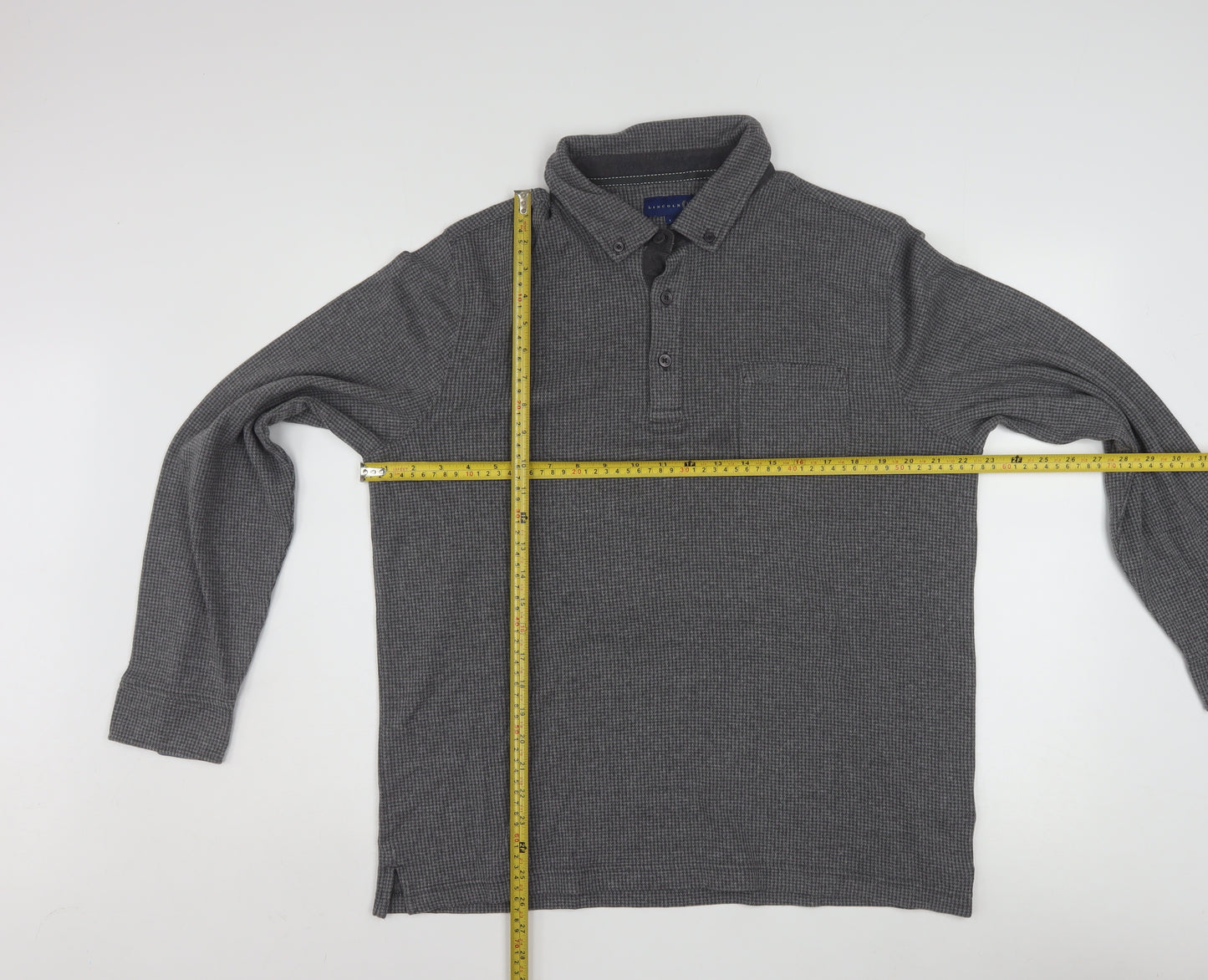 Lincoln Men's Grey Long Sleeve Button-Down Polo Shirt Size L
