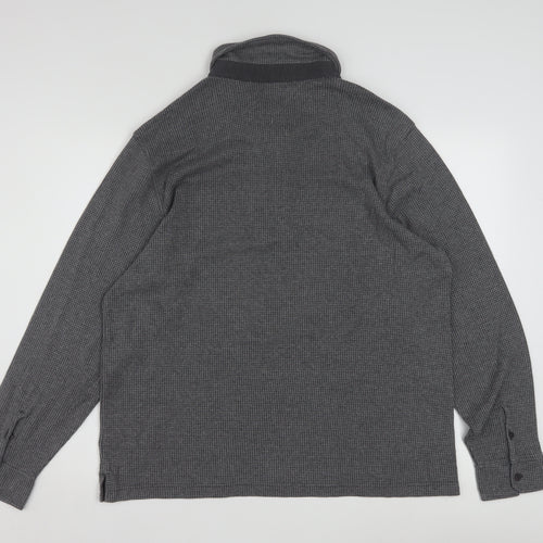 Lincoln Men's Grey Long Sleeve Button-Down Polo Shirt Size L