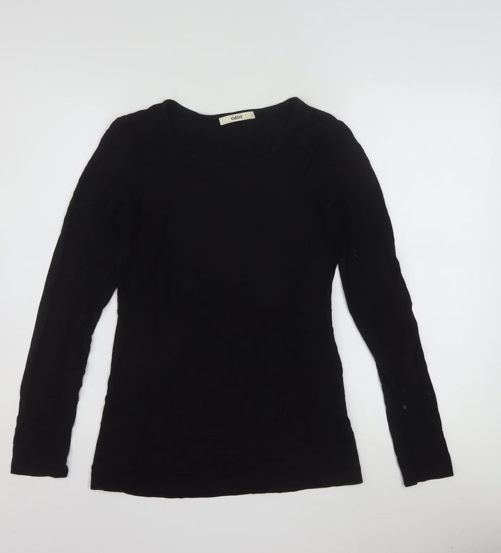 Oasis Womens Black Long Sleeve Scoop Neck Viscose Jersey Top Size S