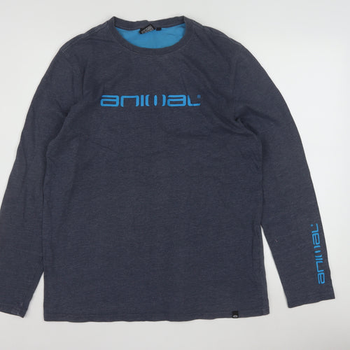 Animal Men's Blue Long Sleeve Crew Neck Graphic Top Size M