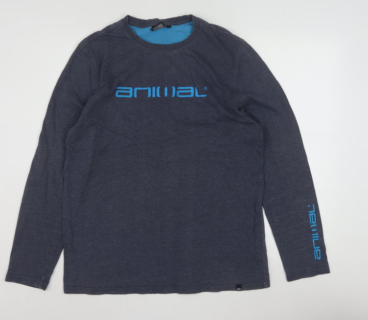 Animal Men's Blue Long Sleeve Crew Neck Graphic Top Size M