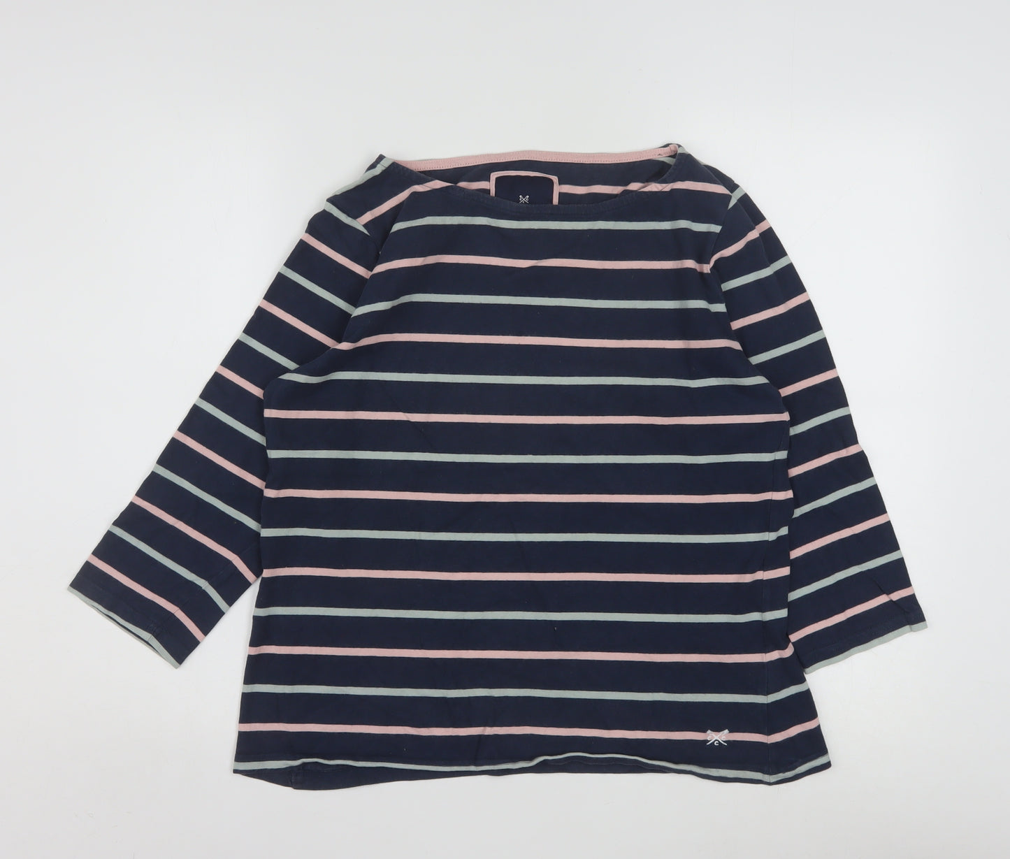 Crew Clothing Company Women’s Blue Striped 3/4 Sleeve Cotton Boat Neck Top Size 16