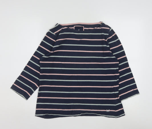 Crew Clothing Company Women’s Blue Striped 3/4 Sleeve Cotton Boat Neck Top Size 16