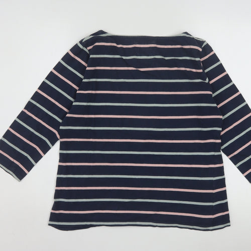 Crew Clothing Company Women’s Blue Striped 3/4 Sleeve Cotton Boat Neck Top Size 16