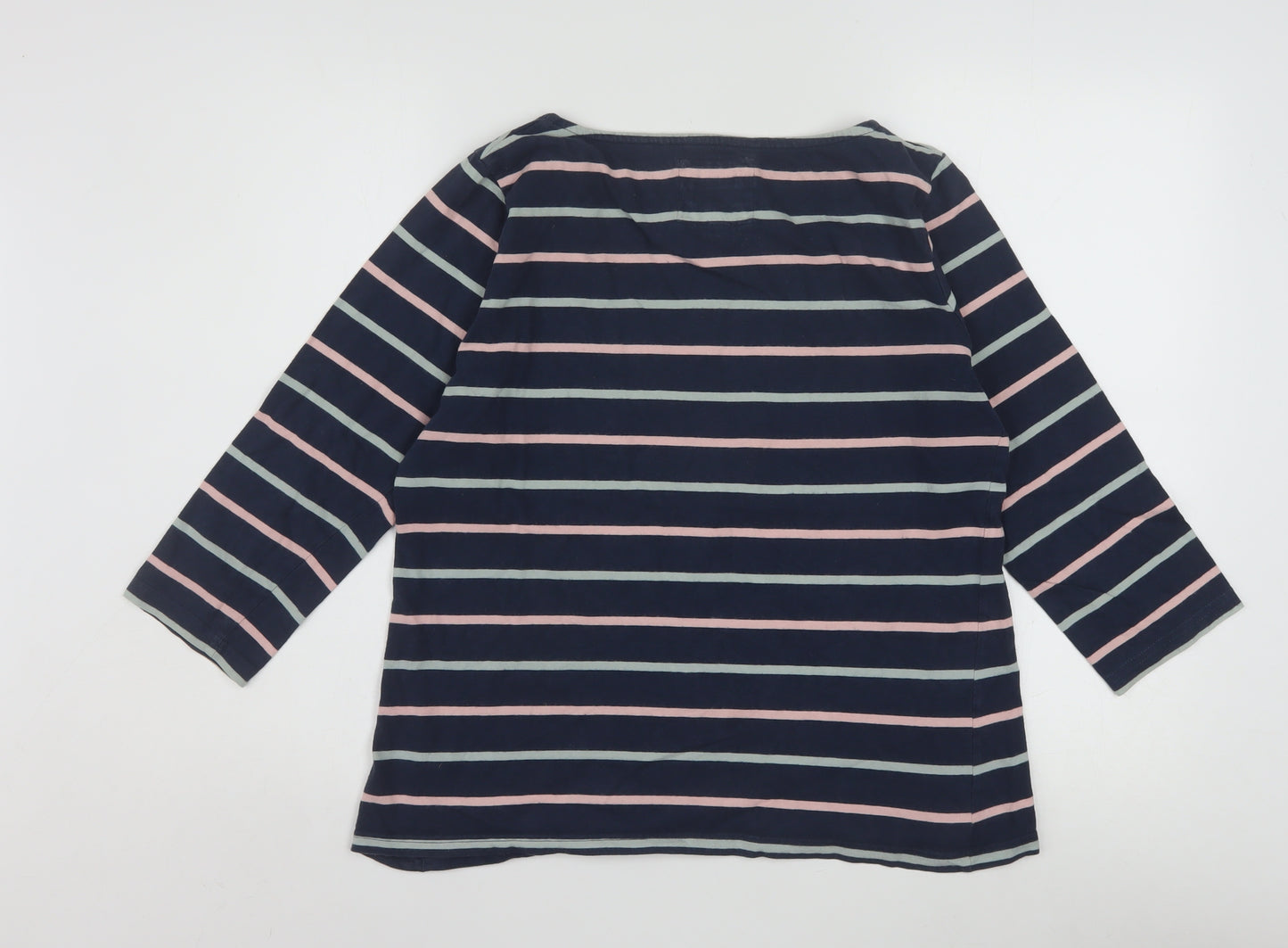 Crew Clothing Company Women’s Blue Striped 3/4 Sleeve Cotton Boat Neck Top Size 16