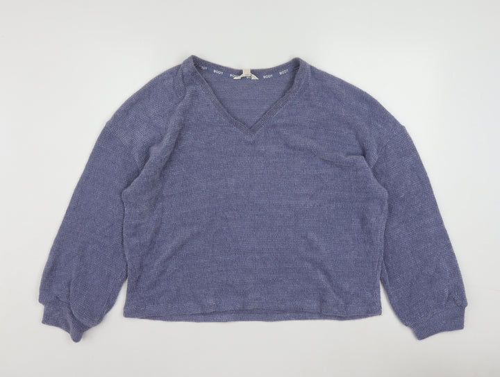 Marks and Spencer Womens Purple Knit V-Neck Long Sleeve Pyjama Top M