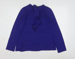 Ralph Lauren Women's Blue Ruffle Long Sleeve Cotton Modal Tunic Blouse L
