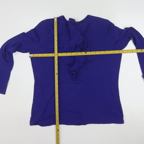 Ralph Lauren Women's Blue Ruffle Long Sleeve Cotton Modal Tunic Blouse L