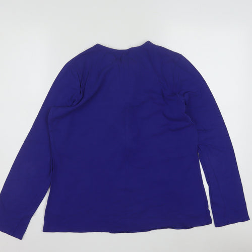 Ralph Lauren Women's Blue Ruffle Long Sleeve Cotton Modal Tunic Blouse L