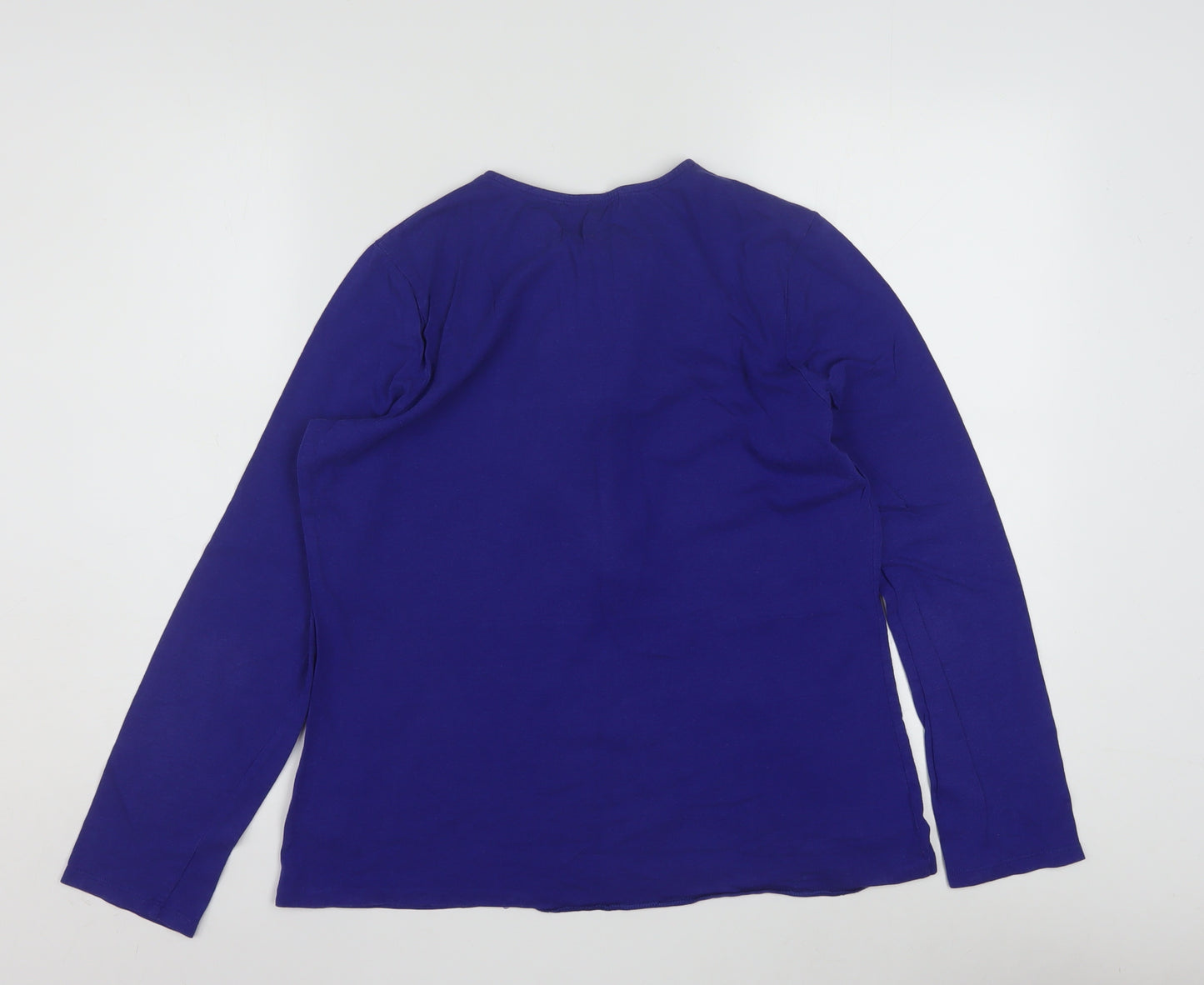 Ralph Lauren Women's Blue Ruffle Long Sleeve Cotton Modal Tunic Blouse L