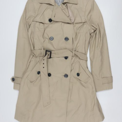 Tu Women Beige Trench Coat Size 14 Belted Mid-Length Cotton Blend