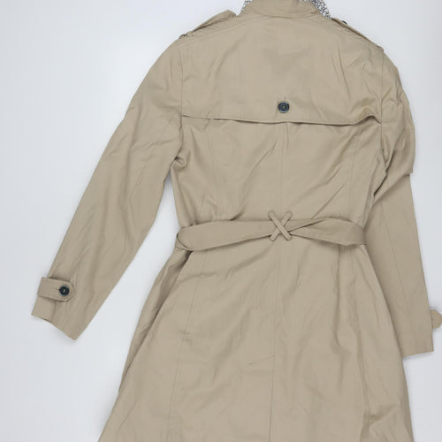 Tu Women Beige Trench Coat Size 14 Belted Mid-Length Cotton Blend