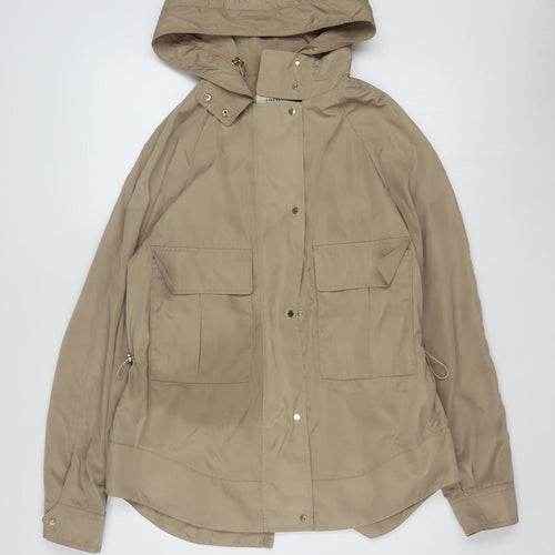 Zara Women’s Beige Hooded Anorak Jacket Size 12 with Drawstring Waist