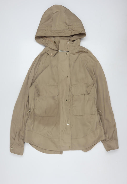 Zara Women’s Beige Hooded Anorak Jacket Size 12 with Drawstring Waist